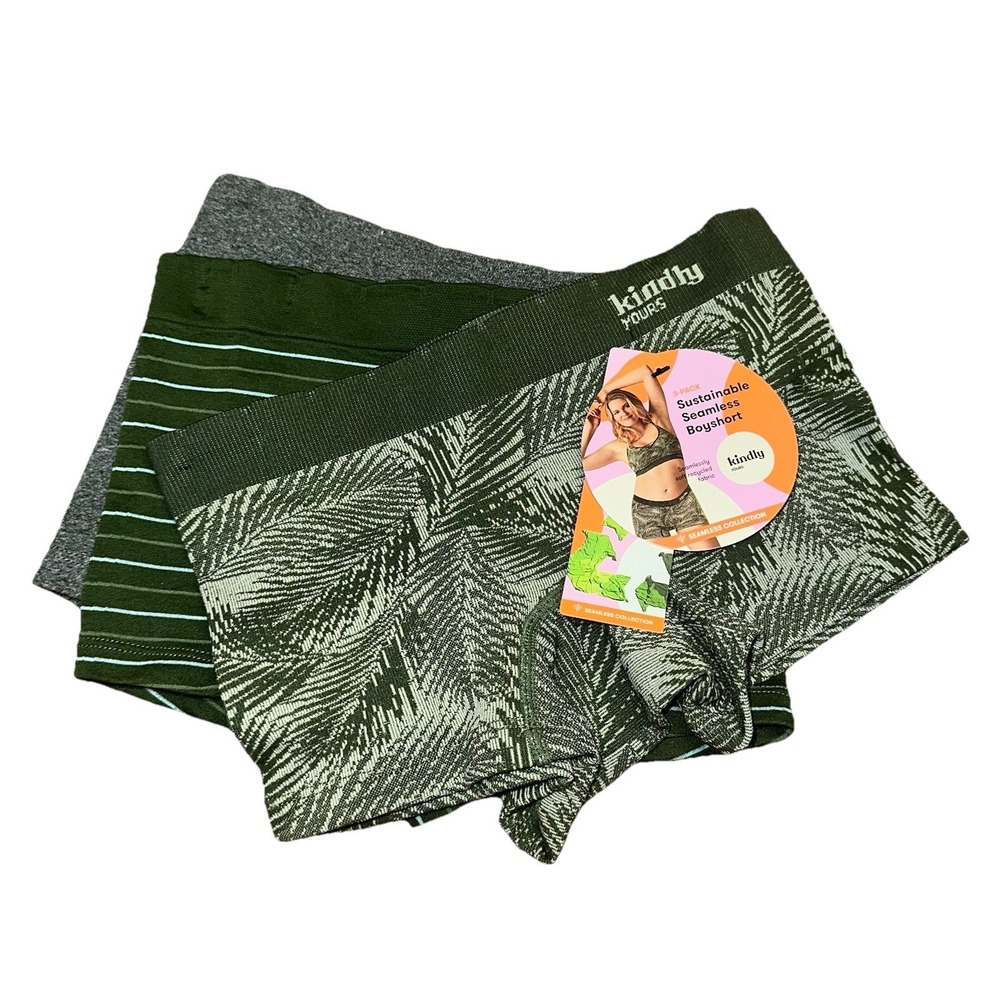 NWT Kindly Yours 3-Pack Seamless Boyshort Panties Green Prints Women's‎ XS (0-2)